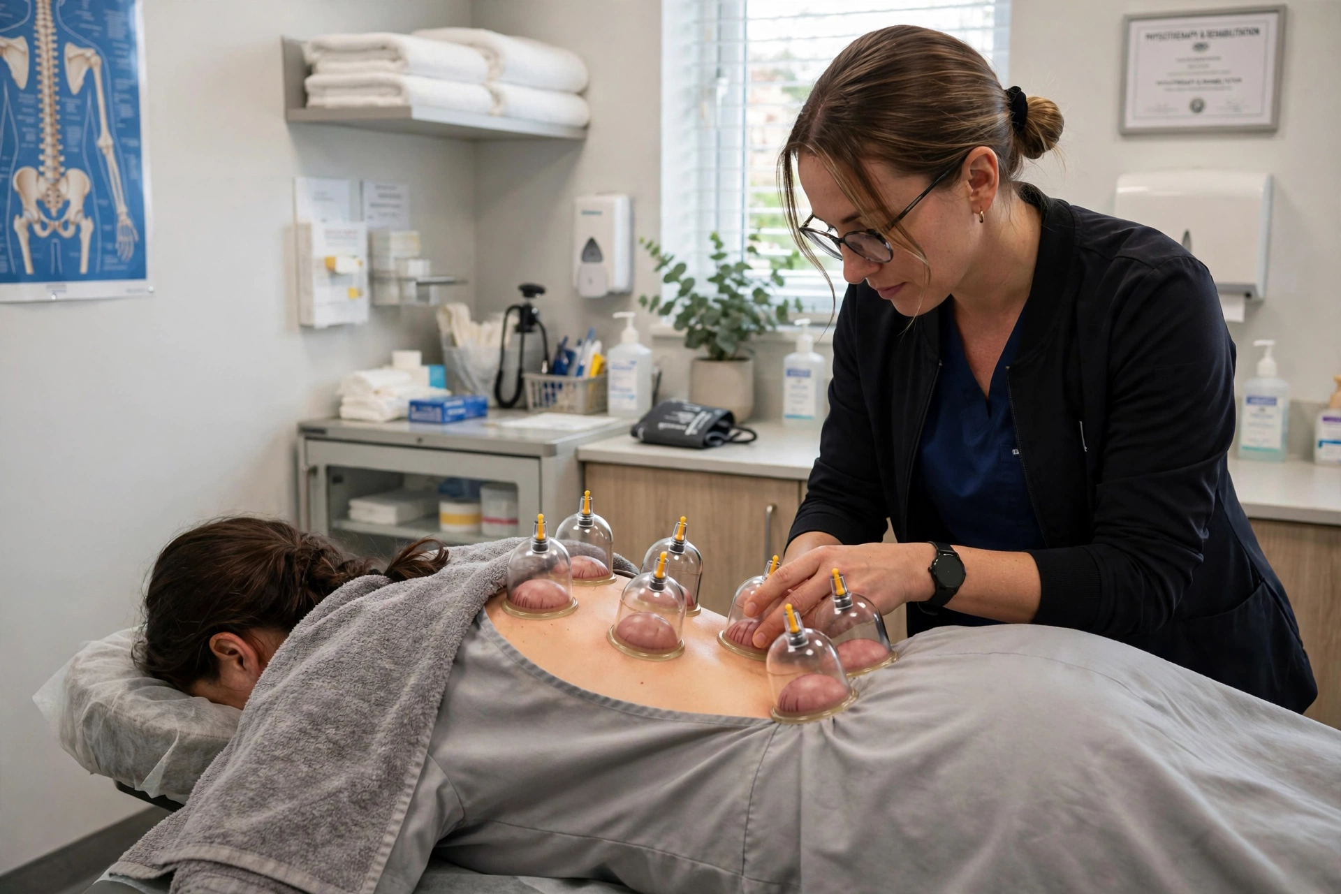 Clinical cupping therapy session at Alnoor Clinic