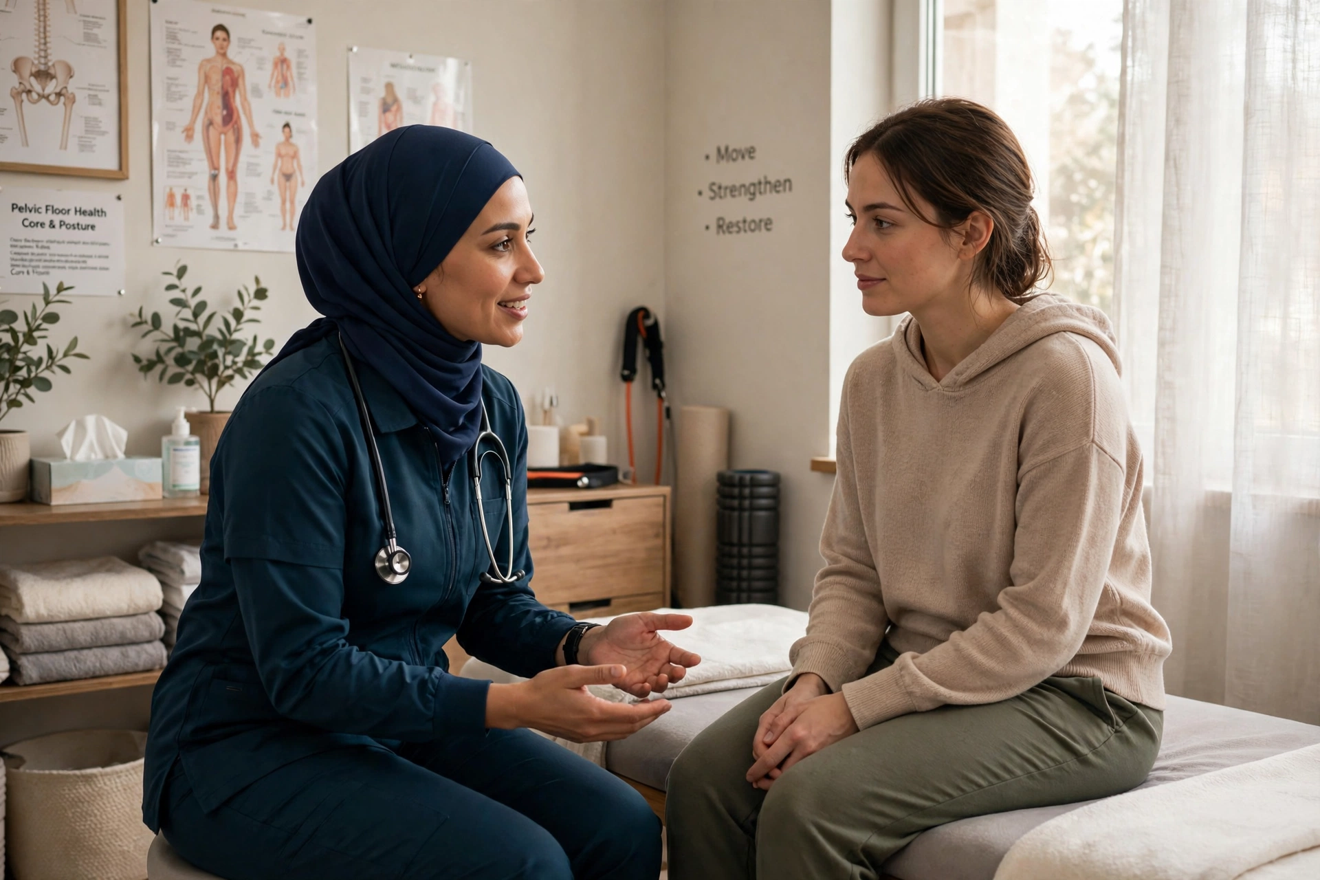 Women's health physiotherapy consultation at Alnoor Clinic